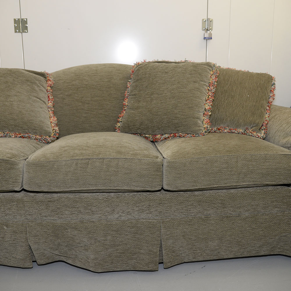 Contemporary Beige Velour Three-Seat Sofa