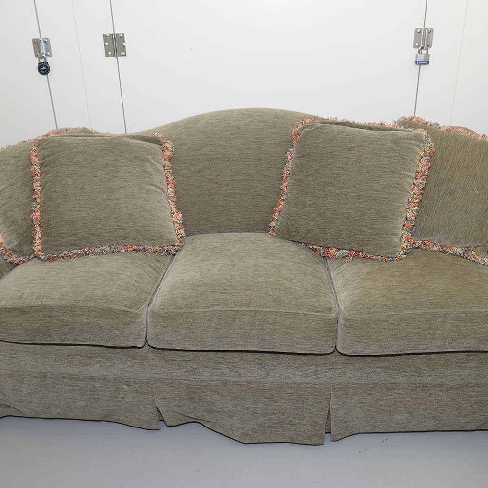 Contemporary Beige Velour Three-Seat Sofa