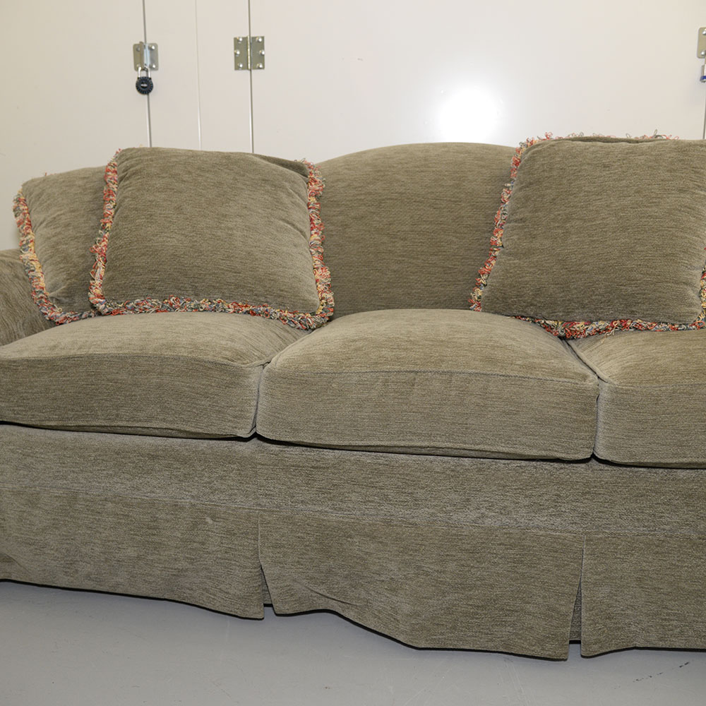 Contemporary Beige Velour Three-Seat Sofa
