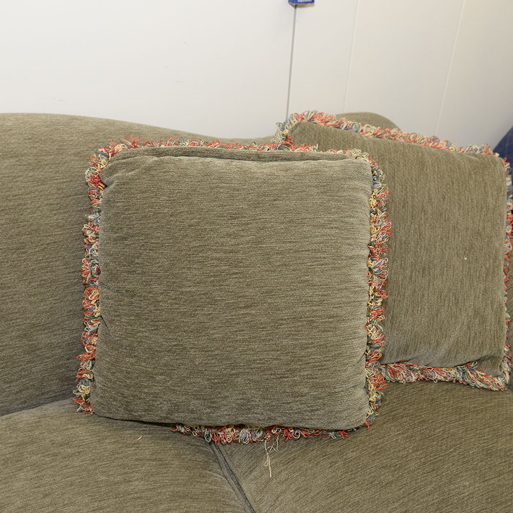 Contemporary Beige Velour Three-Seat Sofa