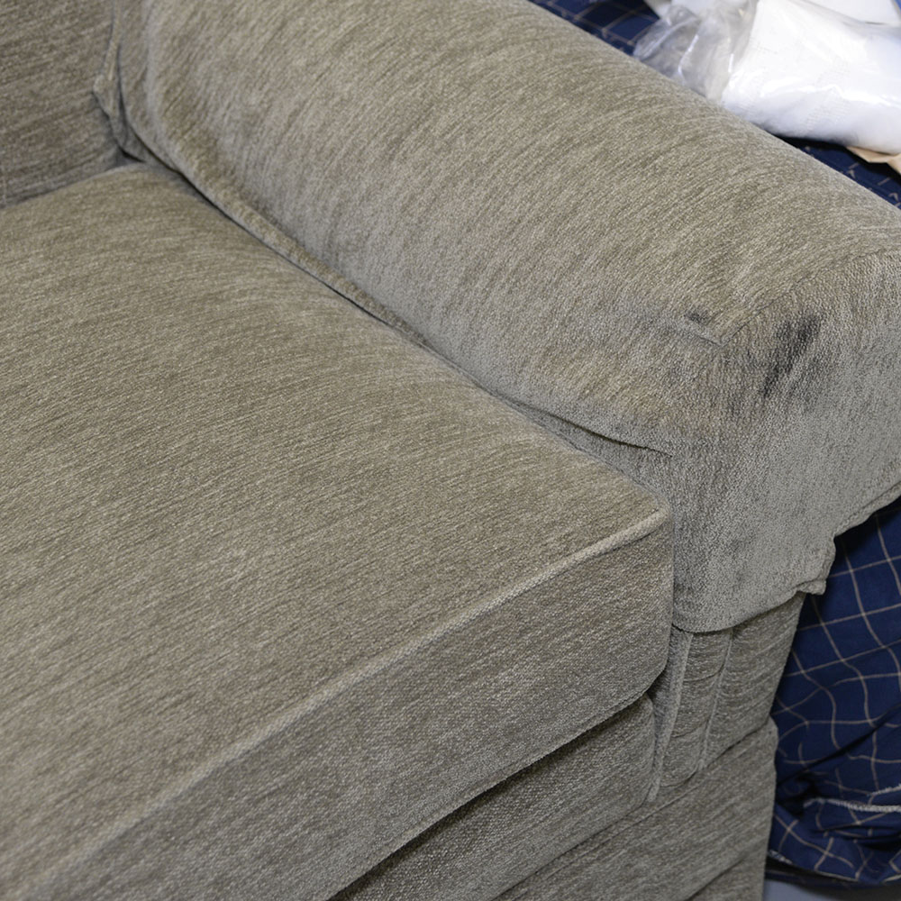 Contemporary Beige Velour Three-Seat Sofa