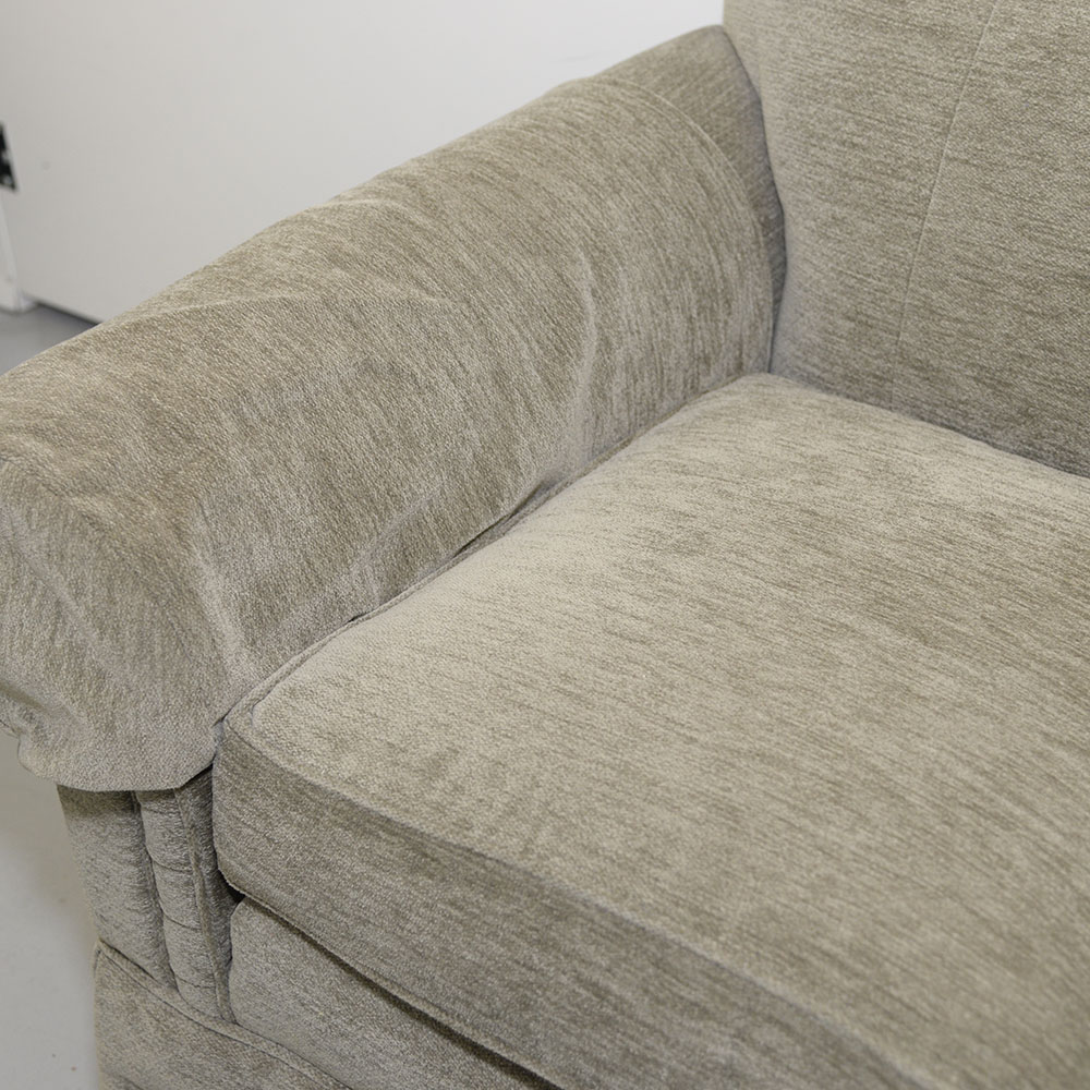 Contemporary Beige Velour Three-Seat Sofa