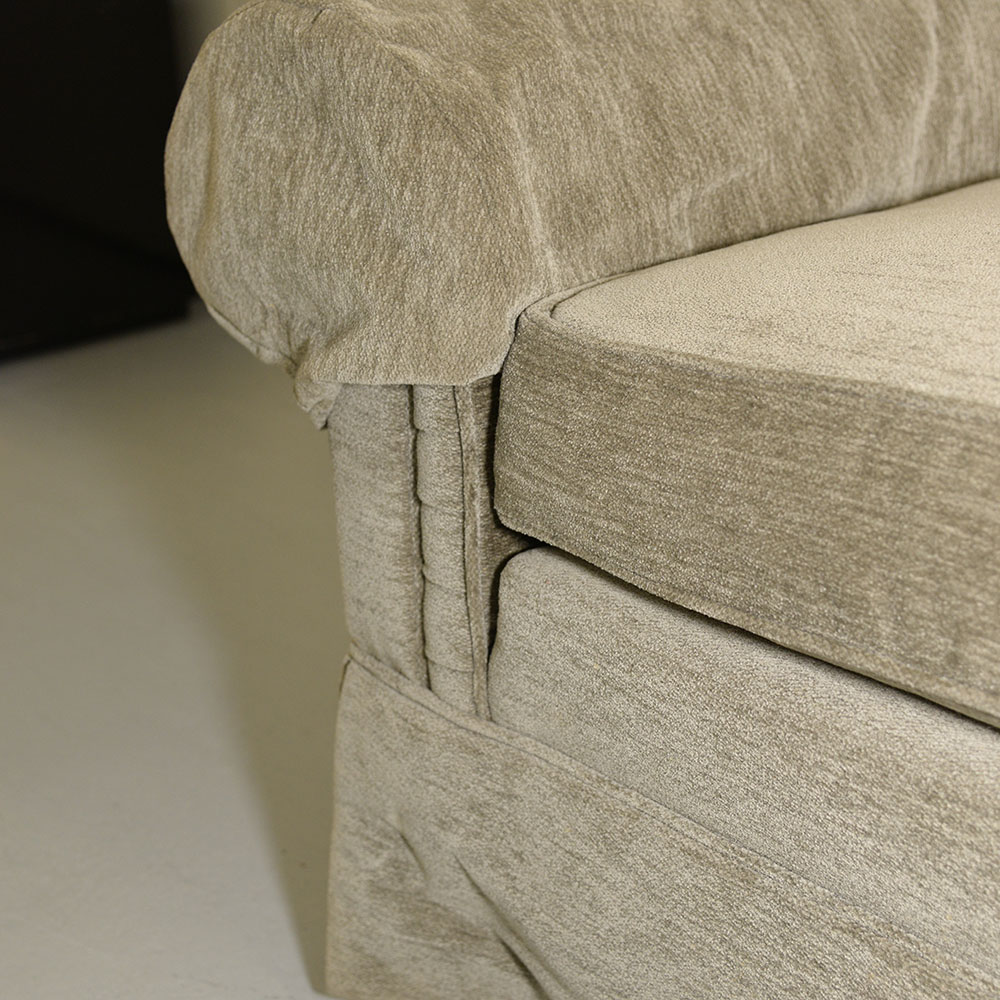 Contemporary Beige Velour Three-Seat Sofa