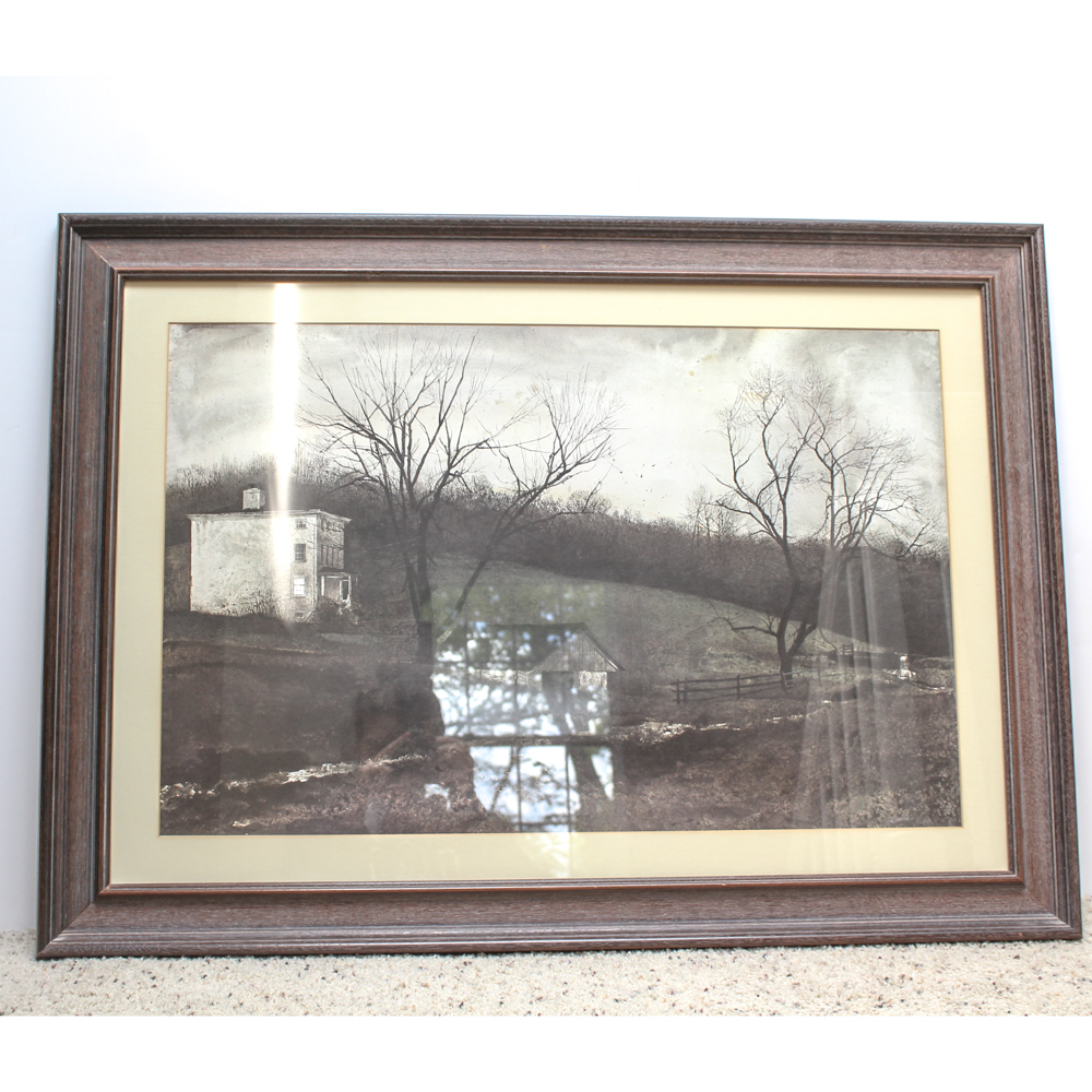 Unsigned Pastoral Landscape Offset Lithograph