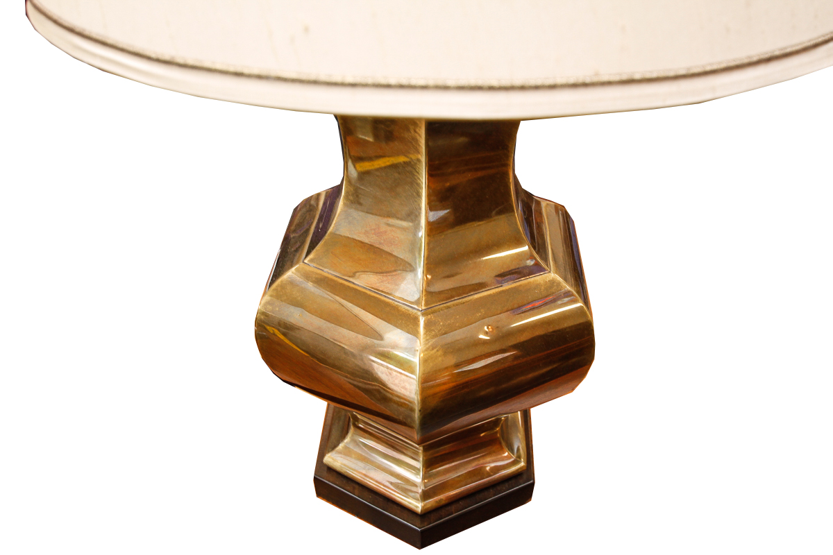 Pair of Vintage Brass Table Lamps with White Shades