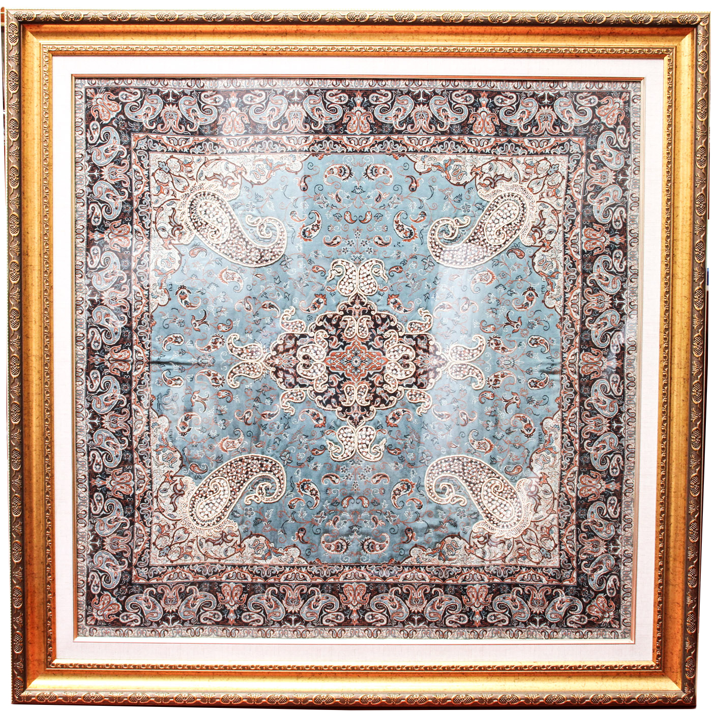 Exceptional Persian Framed Antique Handwoven Silk Termeh Cloth