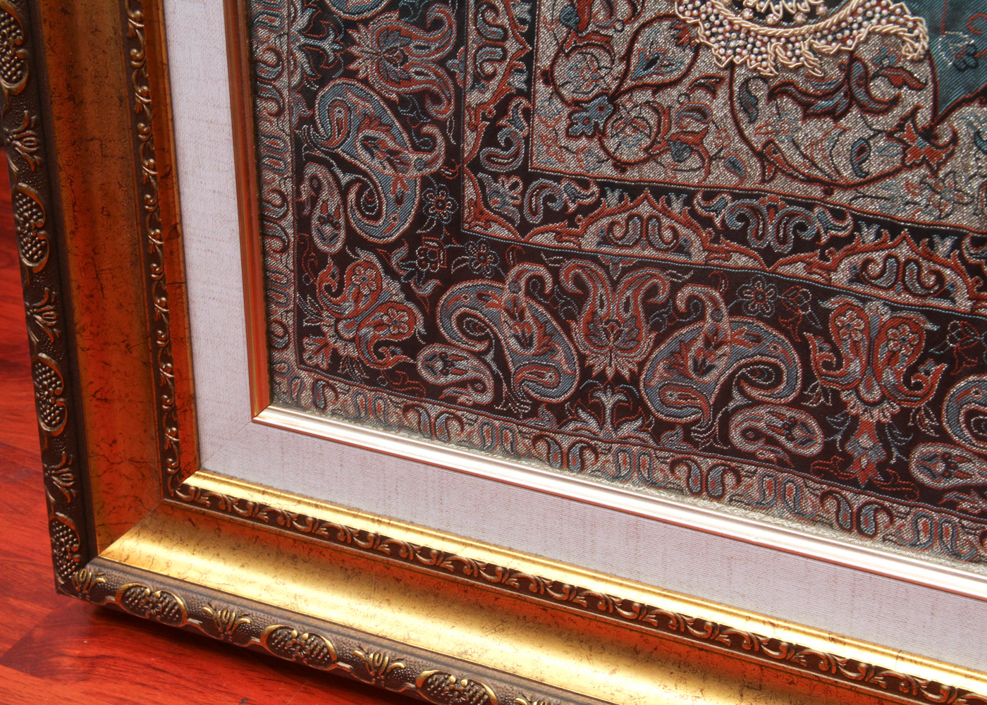 Exceptional Persian Framed Antique Handwoven Silk Termeh Cloth