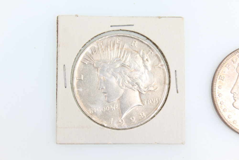 1921 Morgan 1922-D and 1923 Peace Silver Dollars