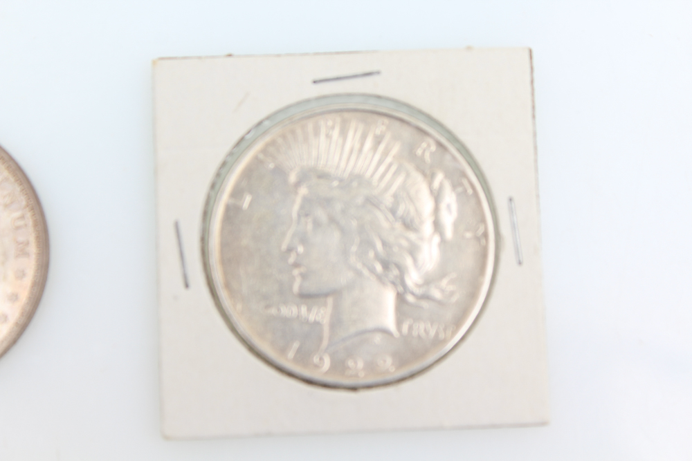 1921 Morgan 1922-D and 1923 Peace Silver Dollars