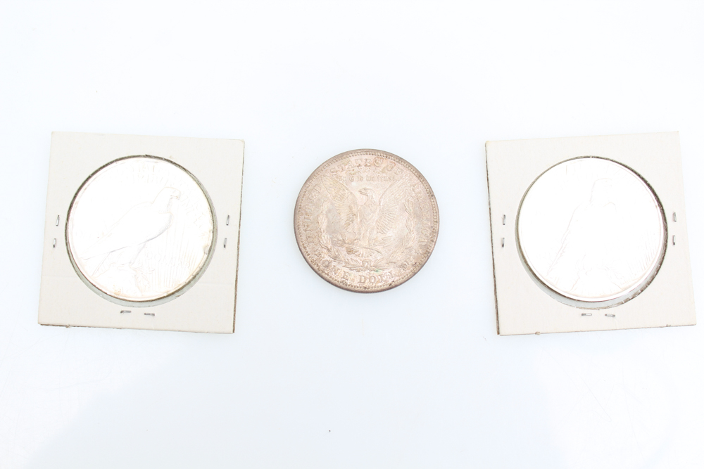 1921 Morgan 1922-D and 1923 Peace Silver Dollars
