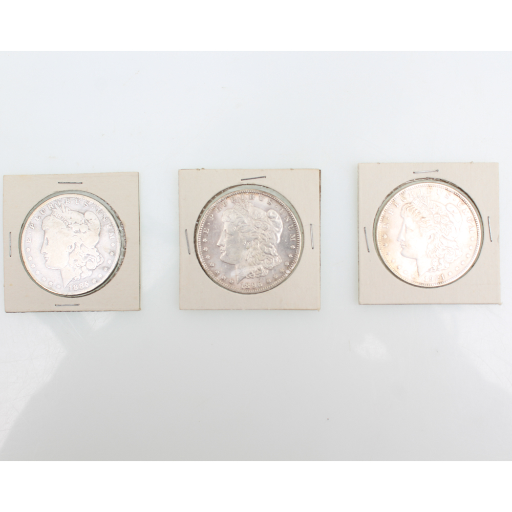 1885-O 1896 and 1921 Morgan Silver Dollars