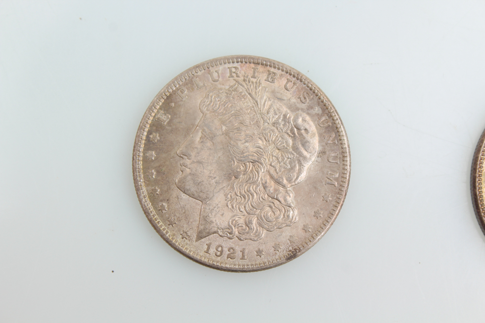 Three 1921 Morgan Silver Dollars