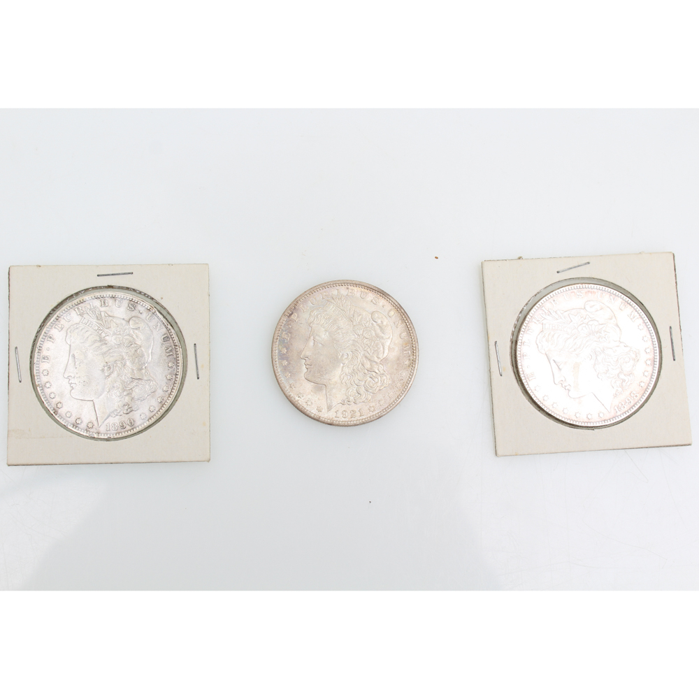 1890-O 1898 and 1921 Morgan Silver Dollars