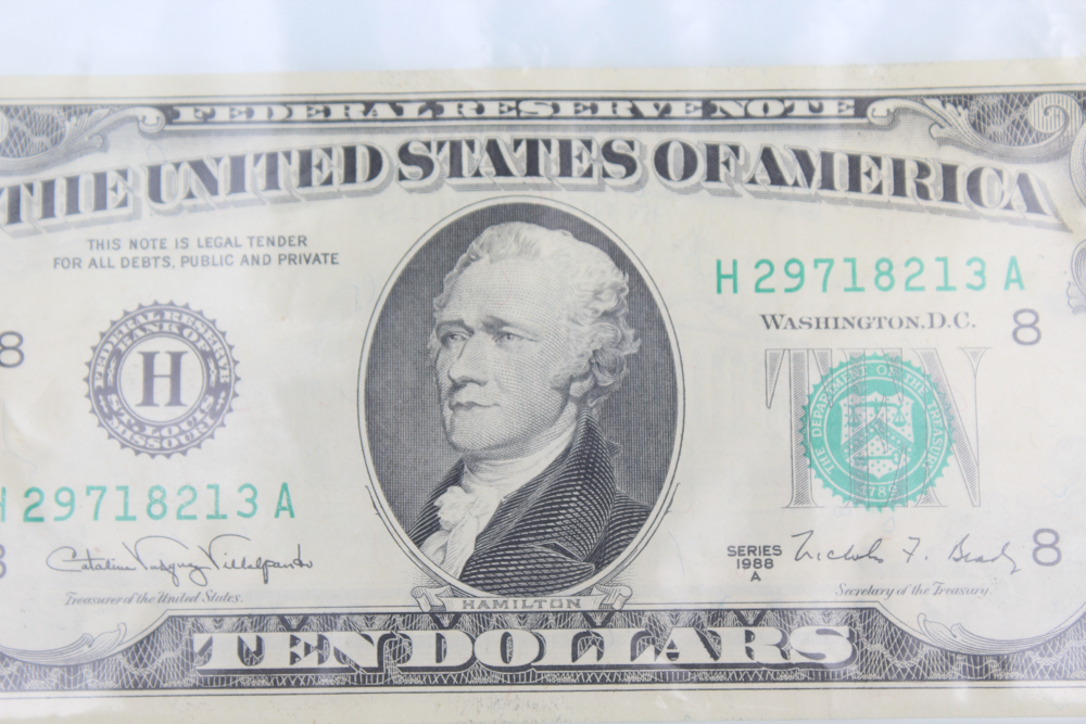 Misprint 1988-A Ten Dollar Bill