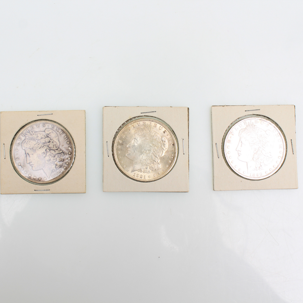 1884-S 1896 and 1921 Morgan Silver Dollars