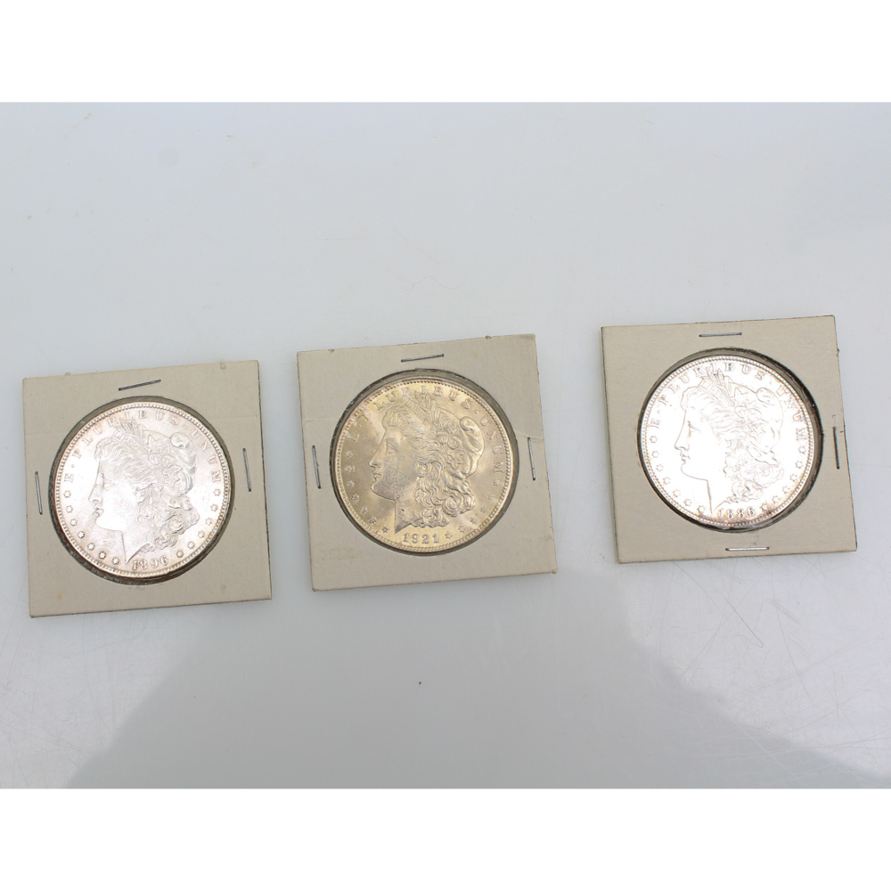 1886 1896 and 1921 Morgan Silver Dollars