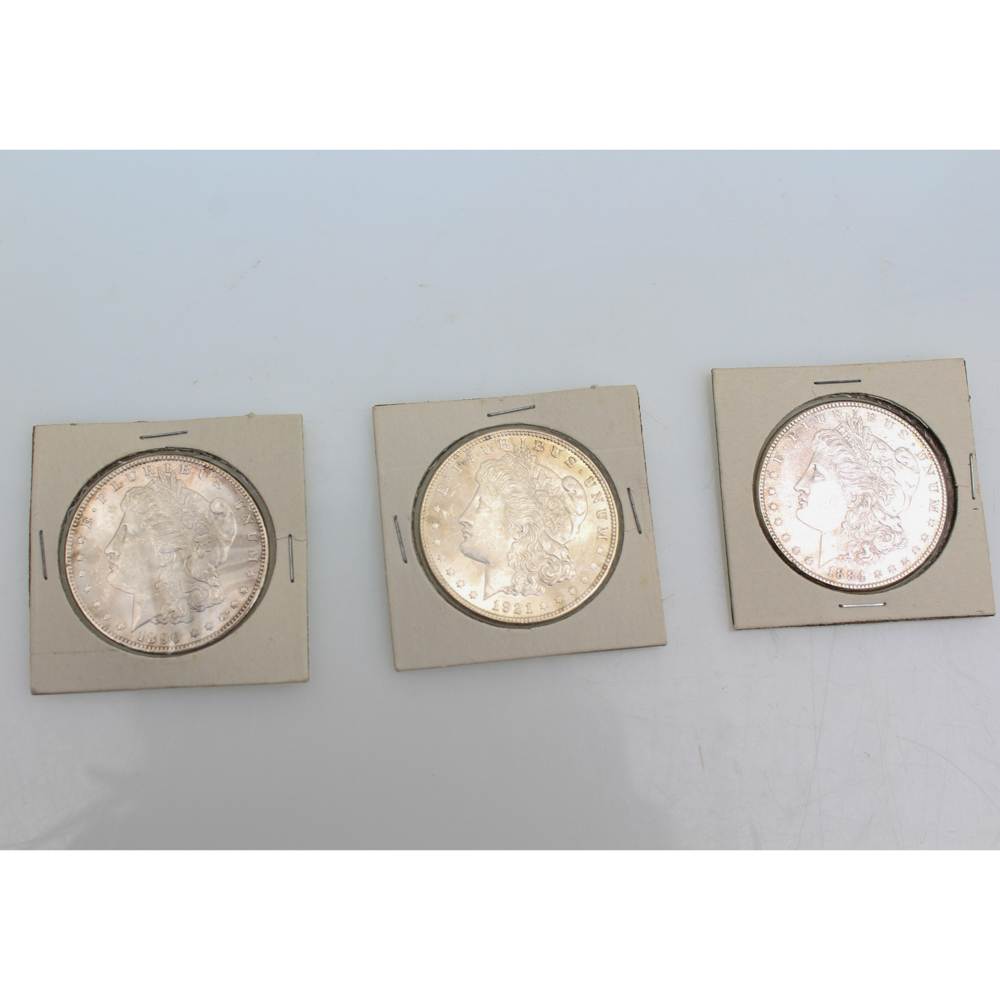1884 1896 and 1921 Morgan Silver Dollars