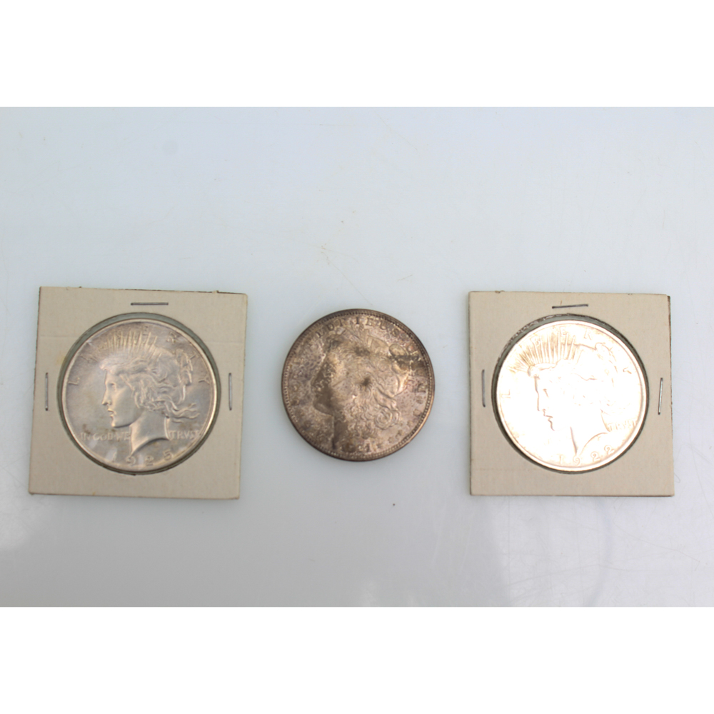1921 Morgan 1922 and 1925 Peace Silver Dollars