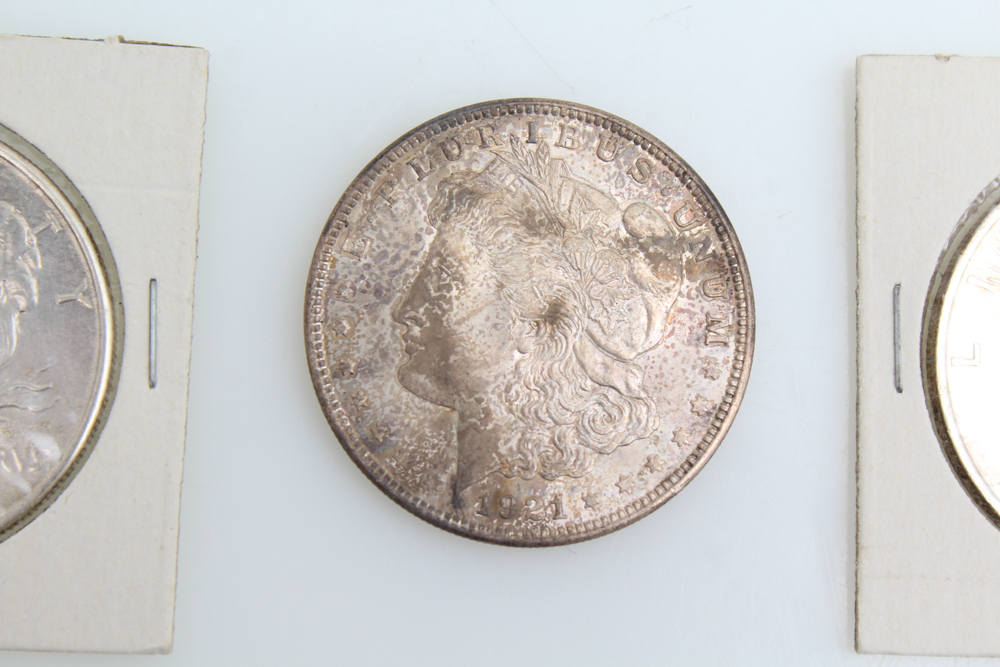 1921 Morgan 1922 and 1925 Peace Silver Dollars