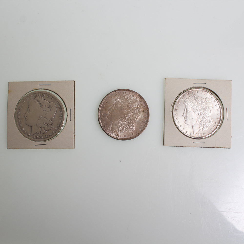 1889-O 1896 and 1921 Morgan Silver Dollars