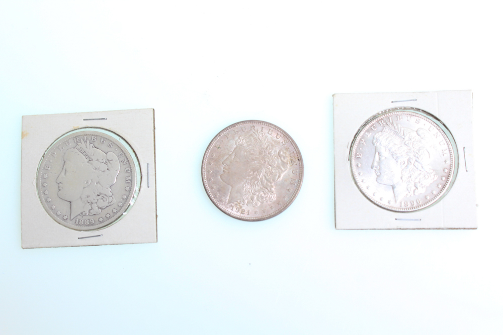 1889-O 1896 and 1921 Morgan Silver Dollars