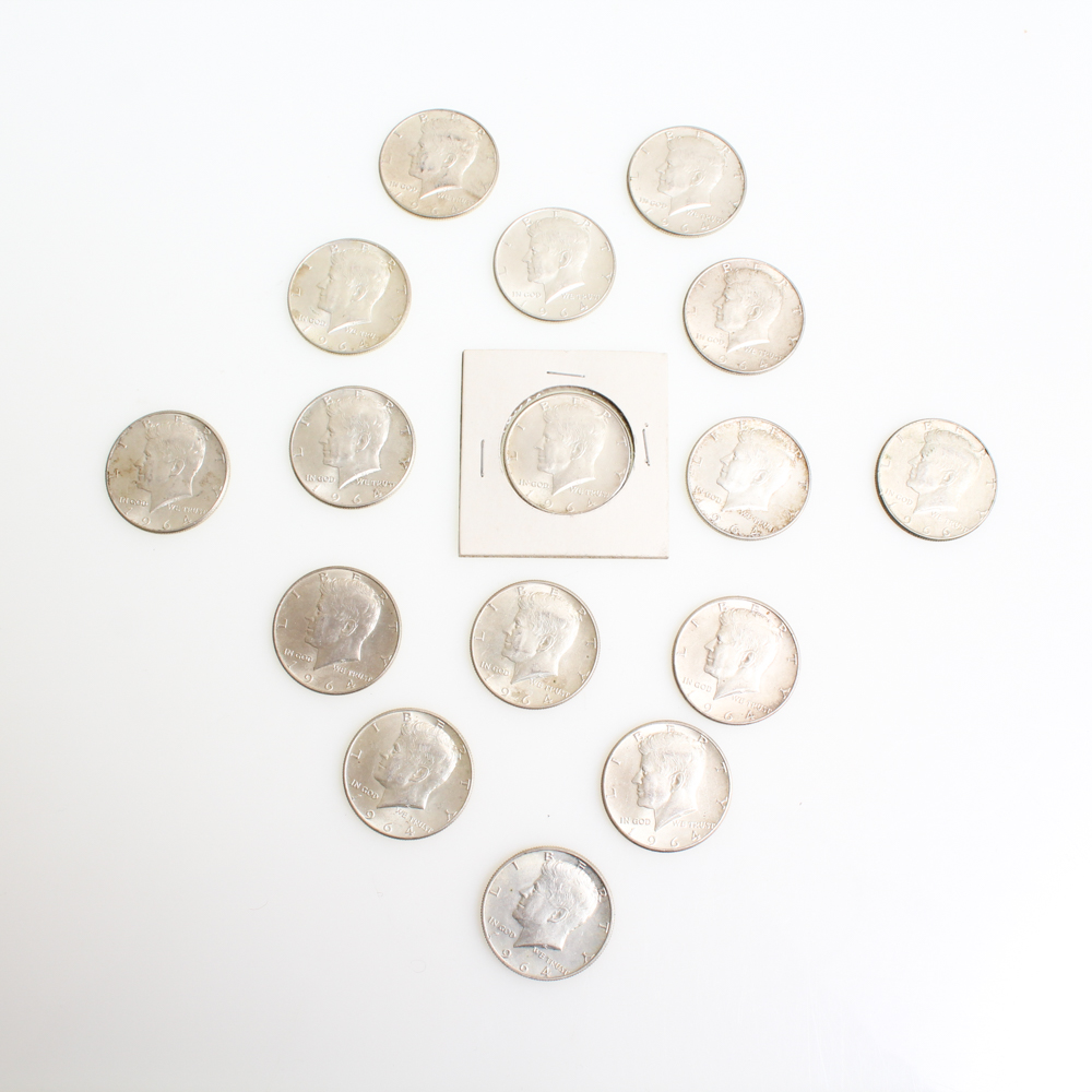 Sixteen 1964 Kennedy Half Dollars