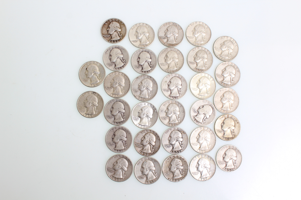 Thirty-One Washington Silver Quarters