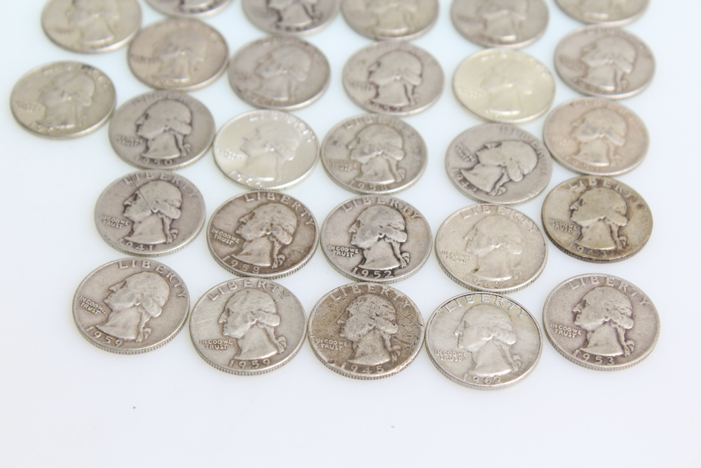 Thirty-One Washington Silver Quarters