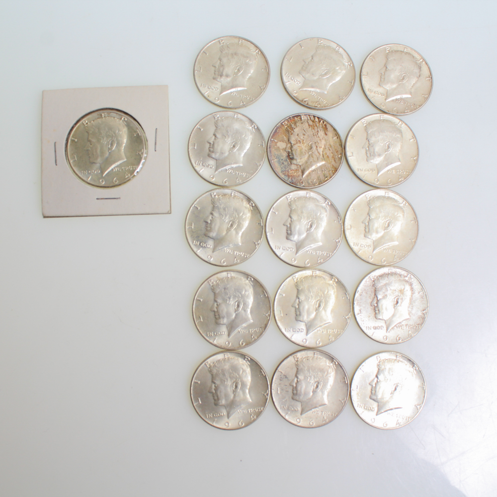 Sixteen 1964 Silver Kennedy Half Dollars