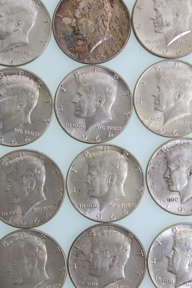 Sixteen 1964 Silver Kennedy Half Dollars