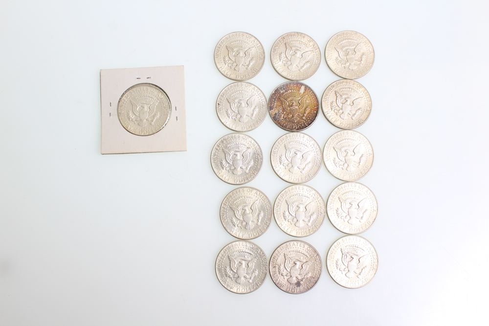 Sixteen 1964 Silver Kennedy Half Dollars