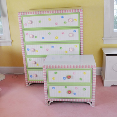 Painted Wicker Front Dresser and End Table by Lea-The Bedroom People