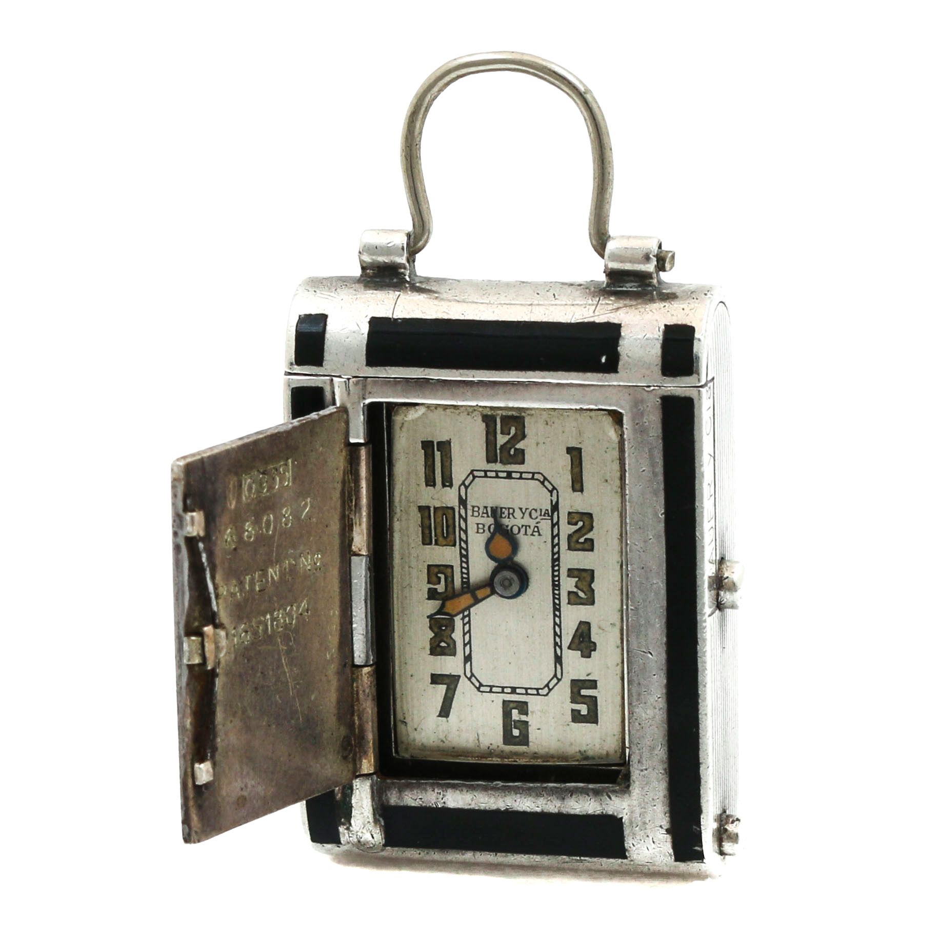 Bauer Y Cia 0.935 Silver Pendant Watch With Black and Red Enamel