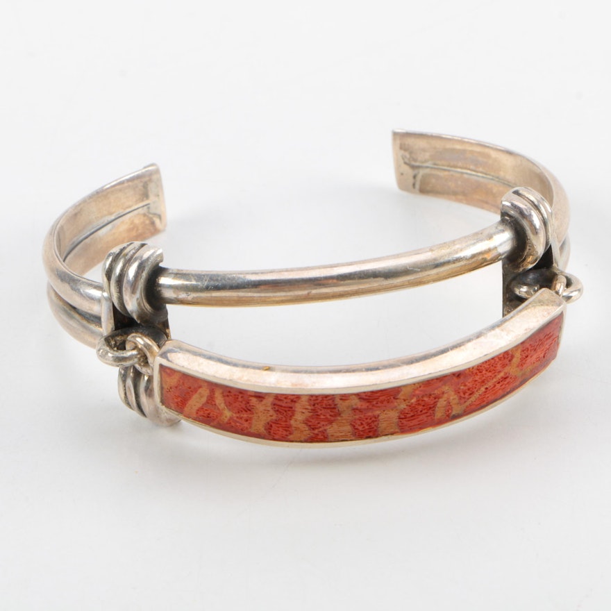 Sterling Silver and Coral Cuff Bracelet