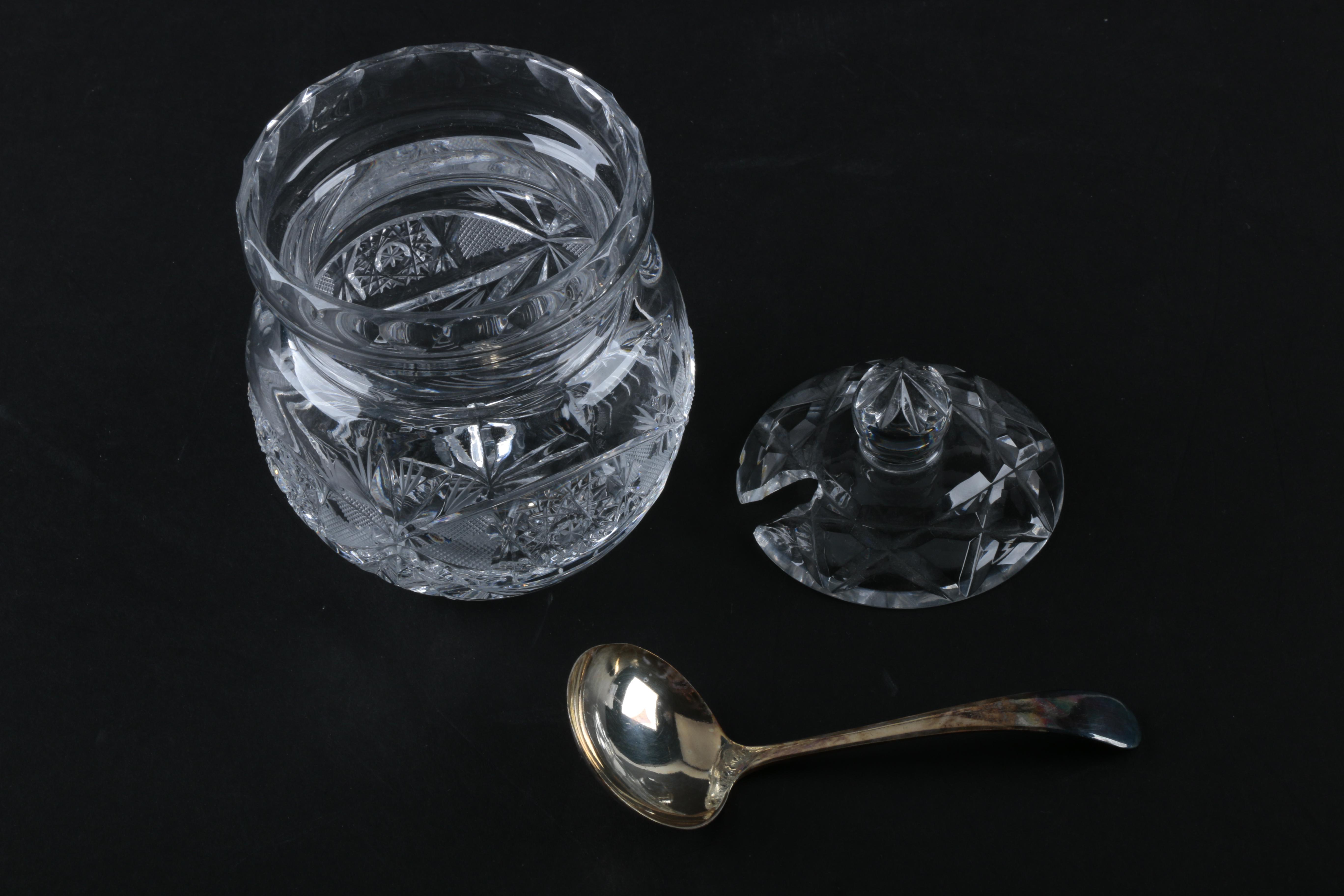 Waterford Mantel Clock with Crystal Tableware and Silver Plate Spoon