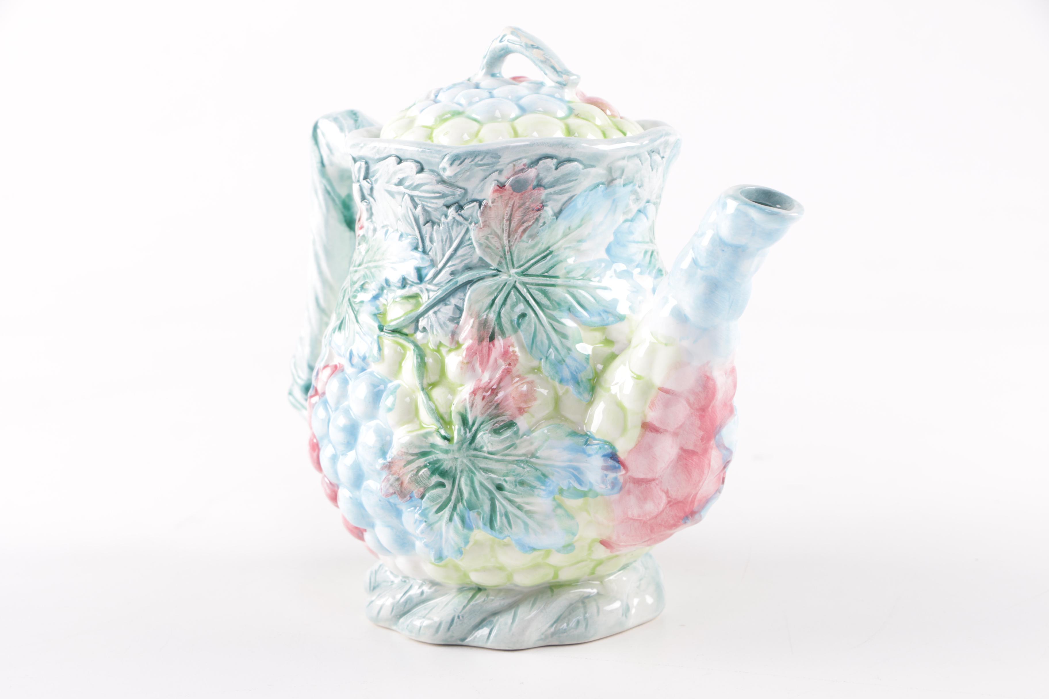 Vintage Majolica Style Teapot, Creamer, and Sugar by The Haldon Group