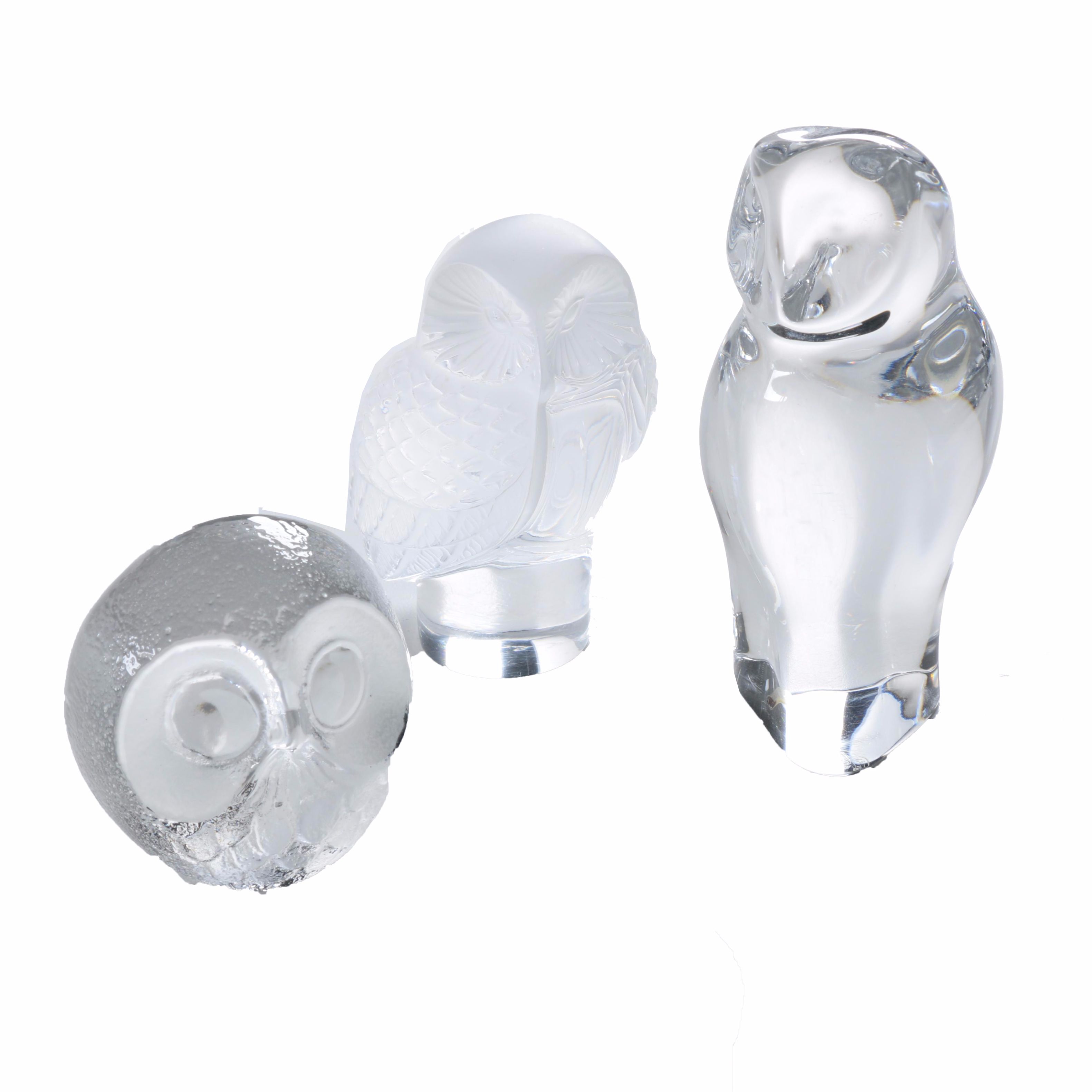 Glass and Crystal Owl Figurines Including Mats Jonasson