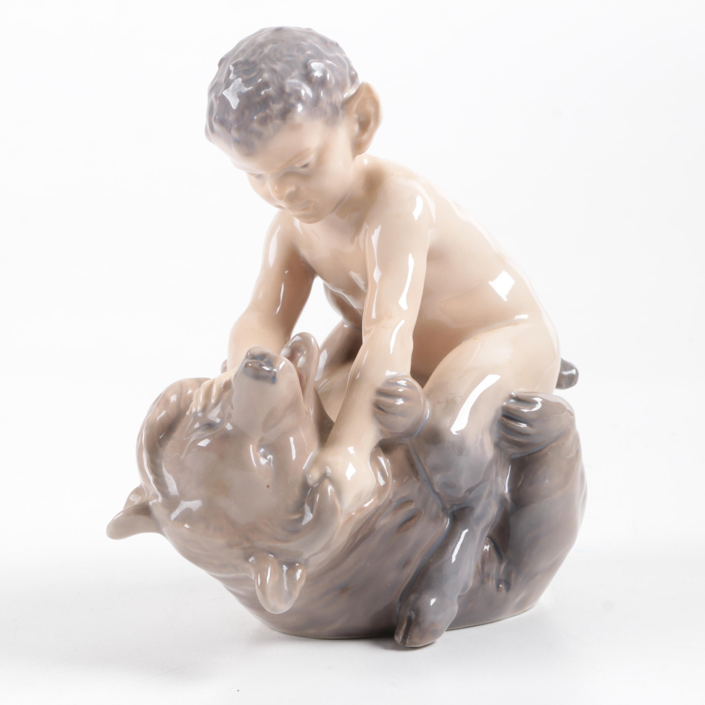Royal Copenhagen "Faun with Bear" Figurine