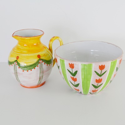 Festin Coquin French Art Pottery Pitcher and Bowl