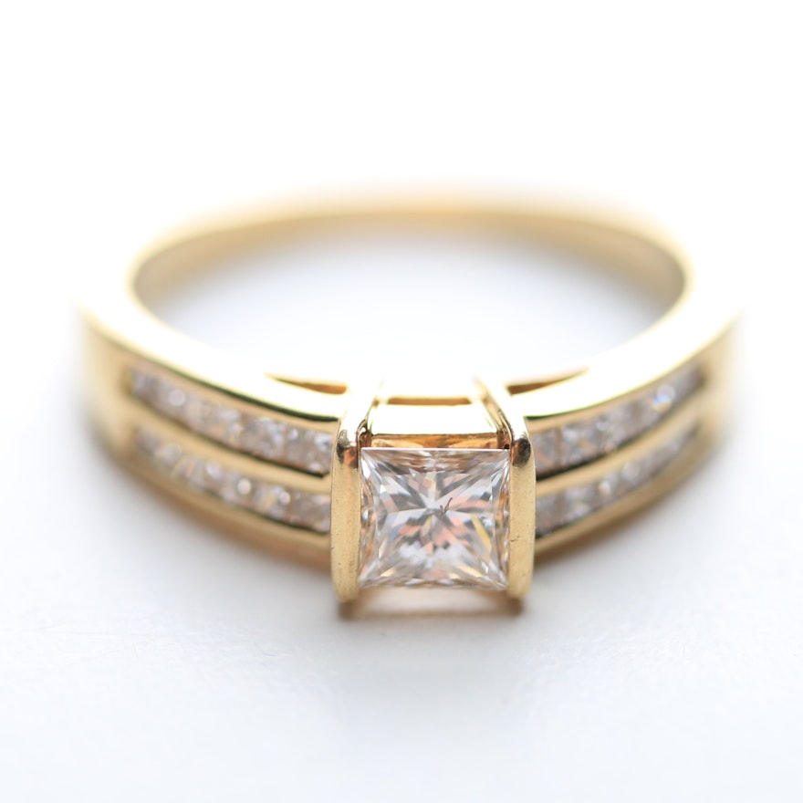 14K Yellow Gold Ring with Princess Cut Diamonds