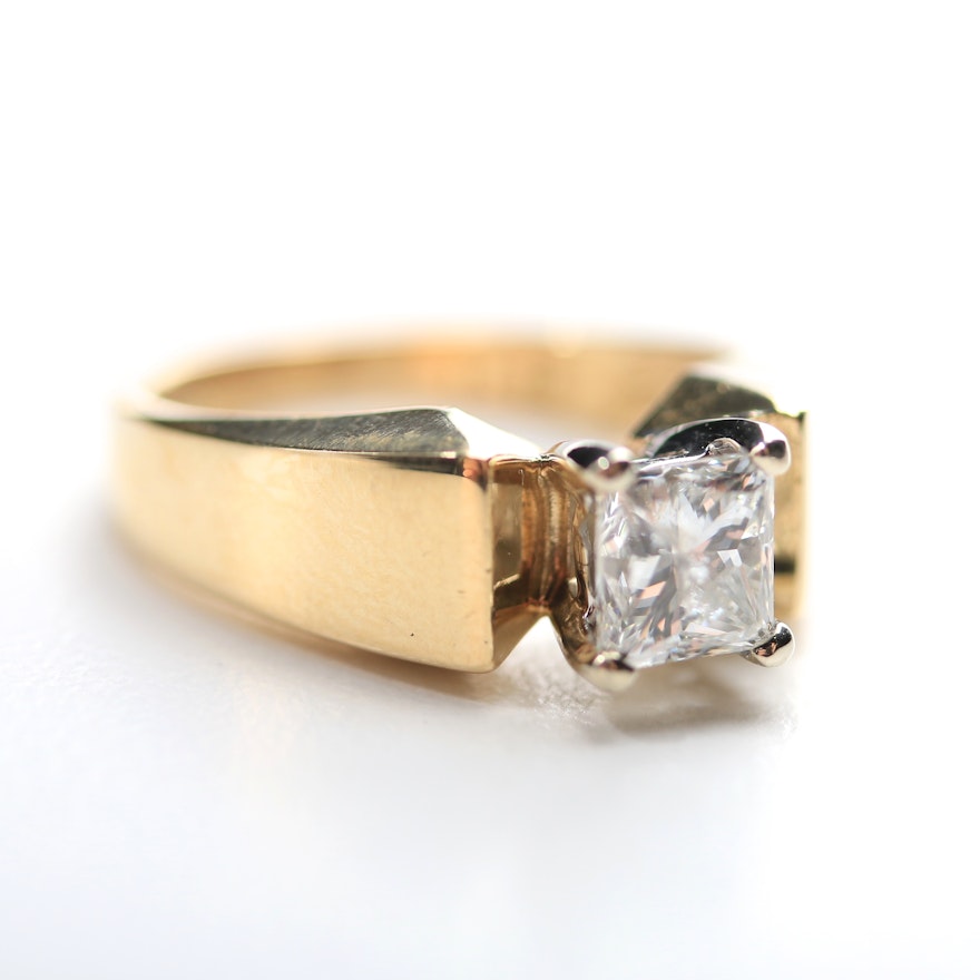 14K Yellow Gold Princess Cut Solitaire Ring