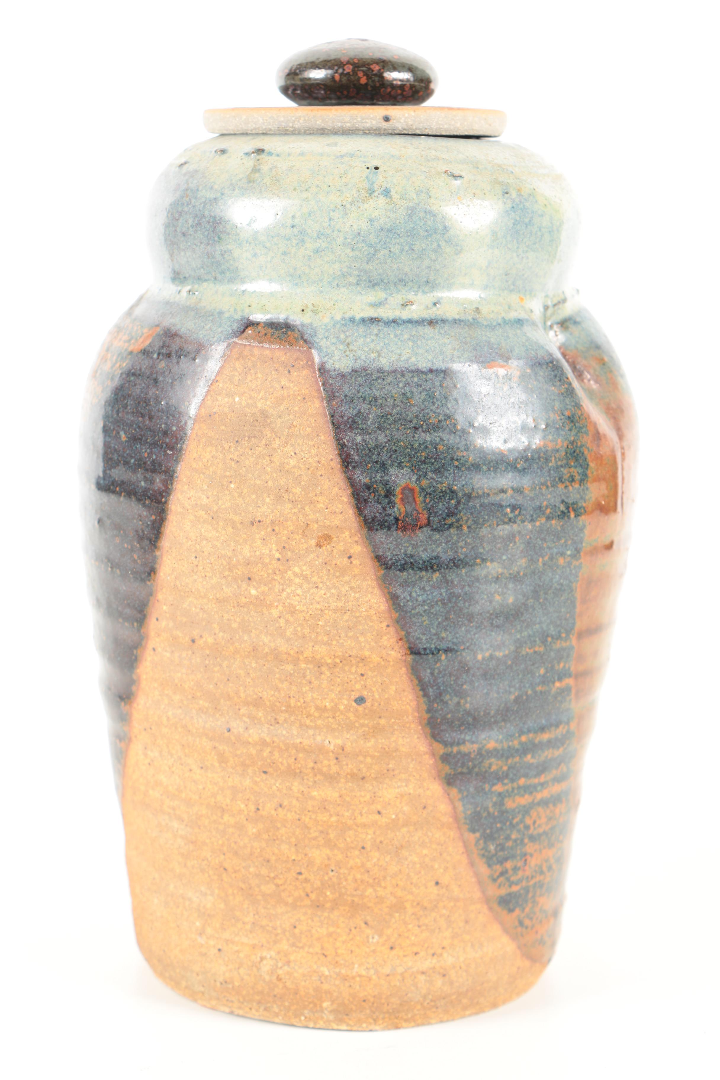 Pair of Hand Thrown Stoneware Vases and Bowl