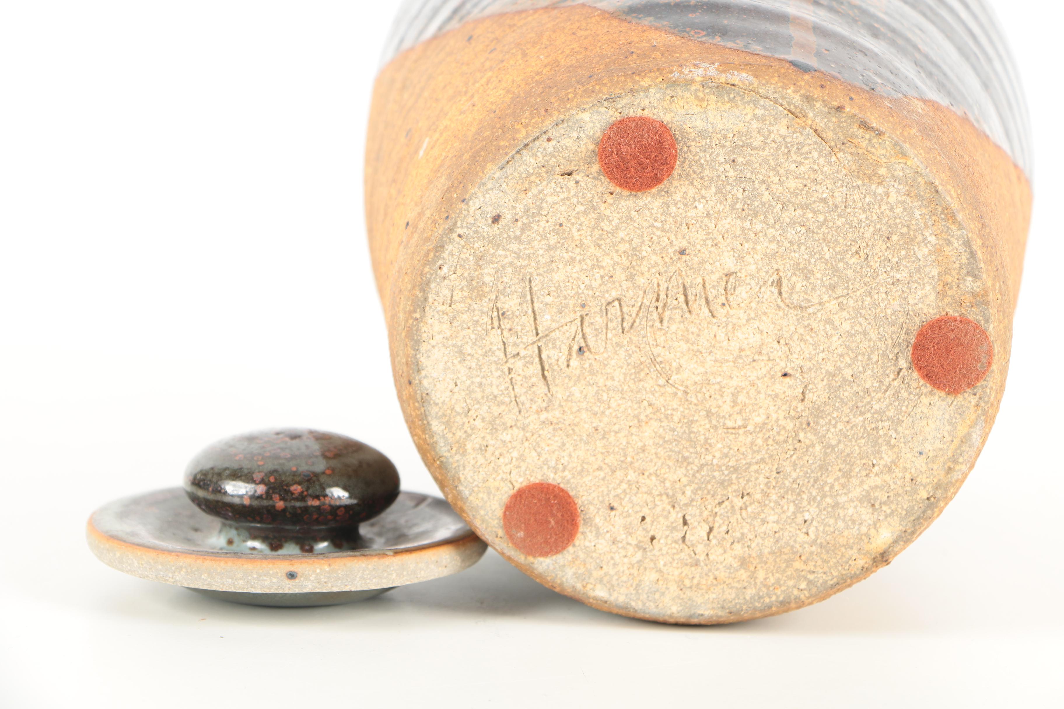 Pair of Hand Thrown Stoneware Vases and Bowl