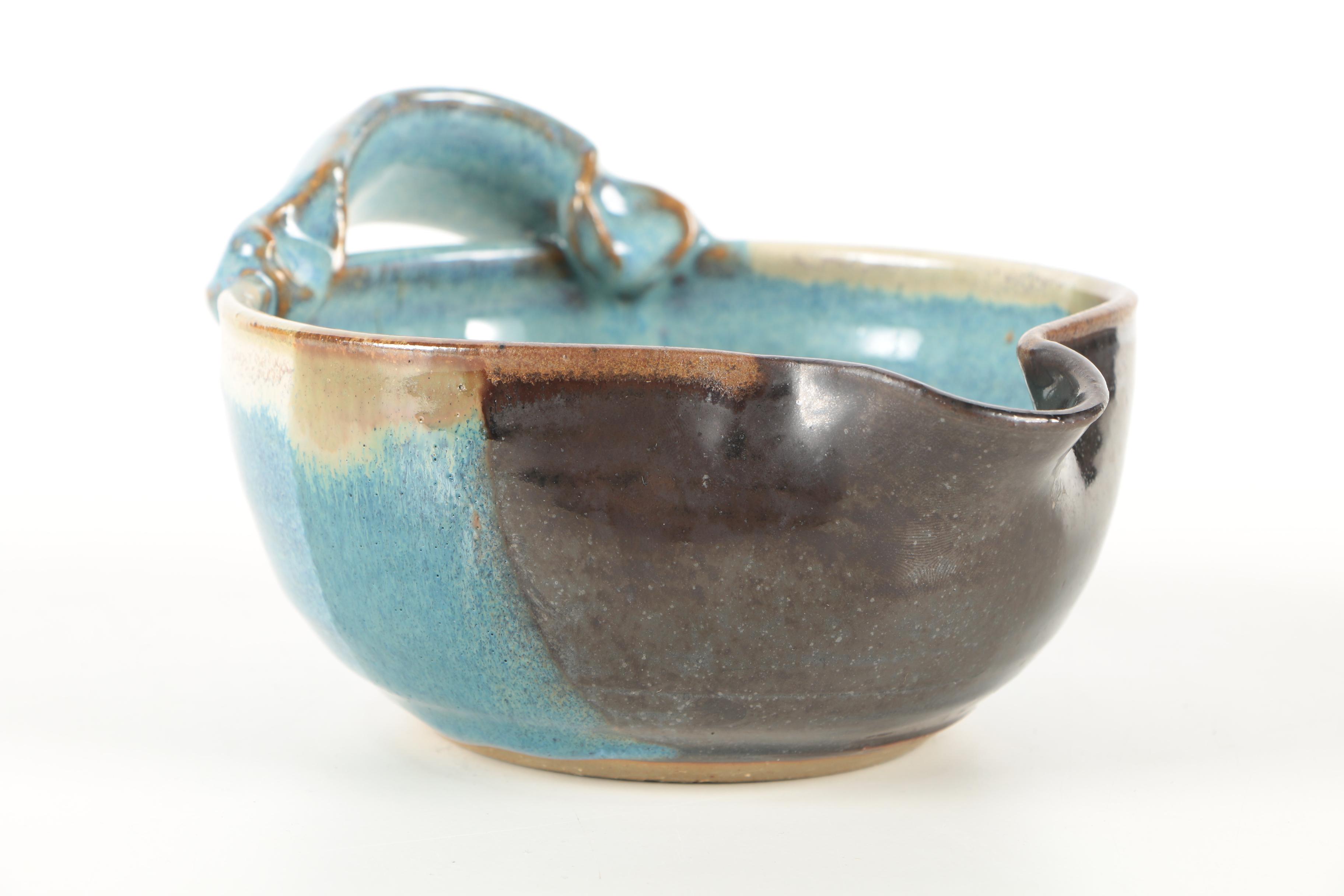 Pair of Hand Thrown Stoneware Vases and Bowl