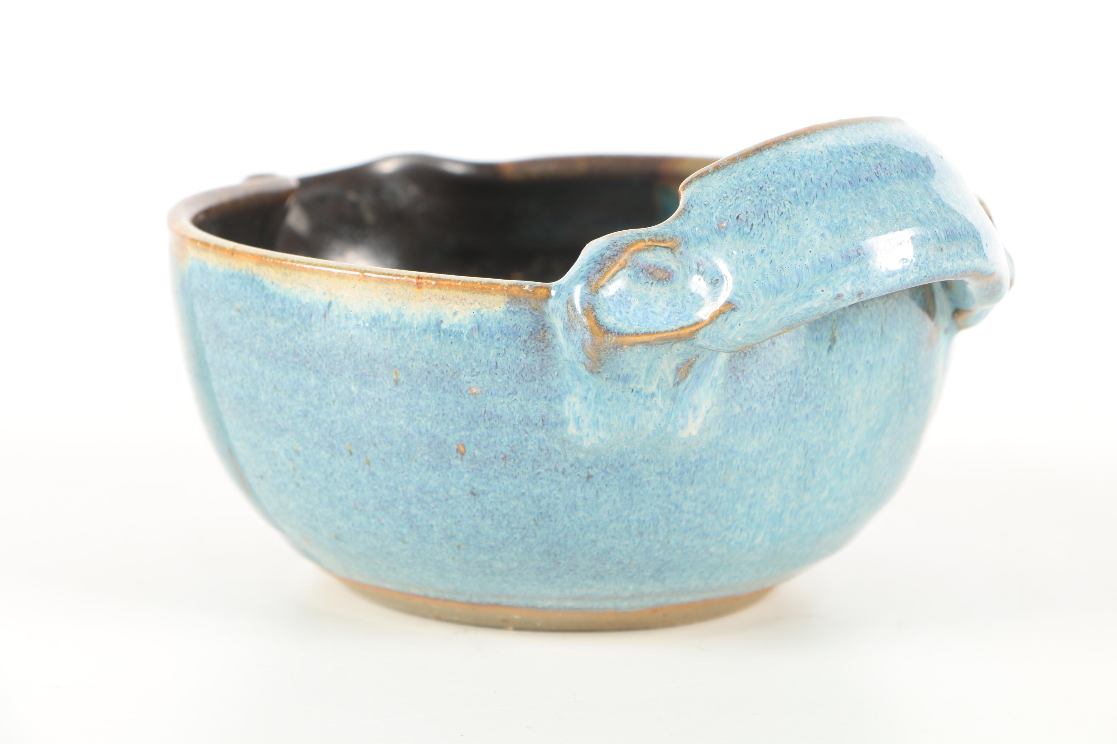 Pair of Hand Thrown Stoneware Vases and Bowl