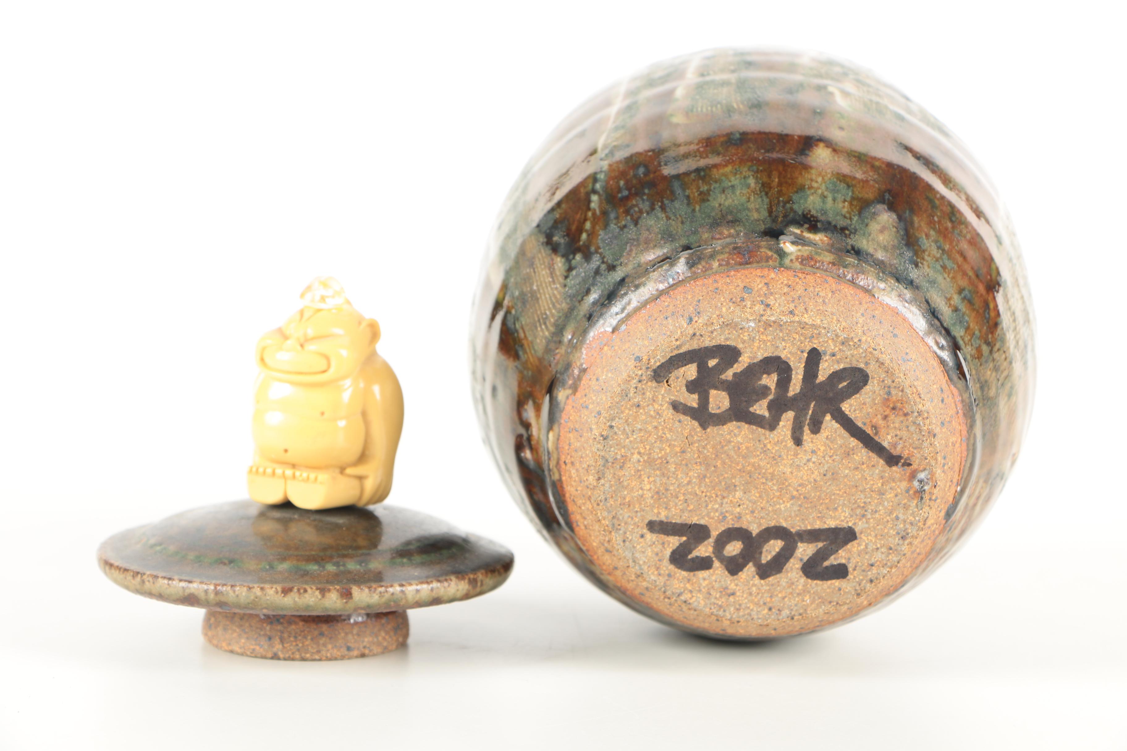 Hand Thrown Stoneware Jar and Covered Plate