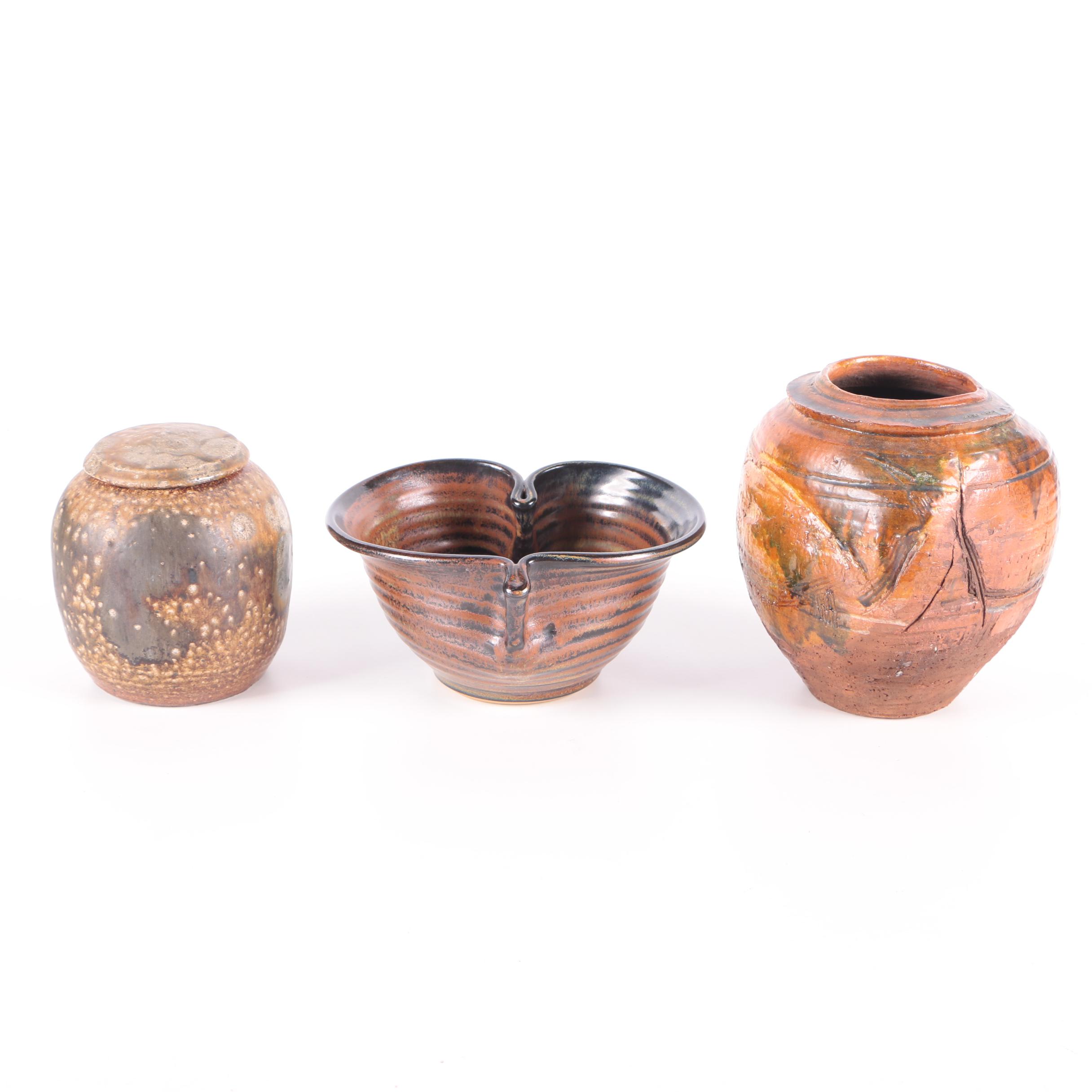 Hand Thrown Stoneware Jars and Bowl