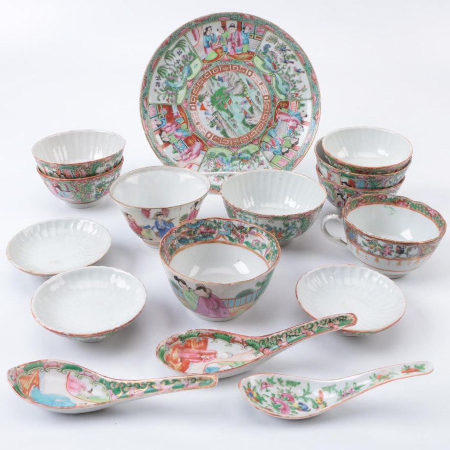 Collection of Vintage and Antique Chinese Rose Medallion Export Tableware