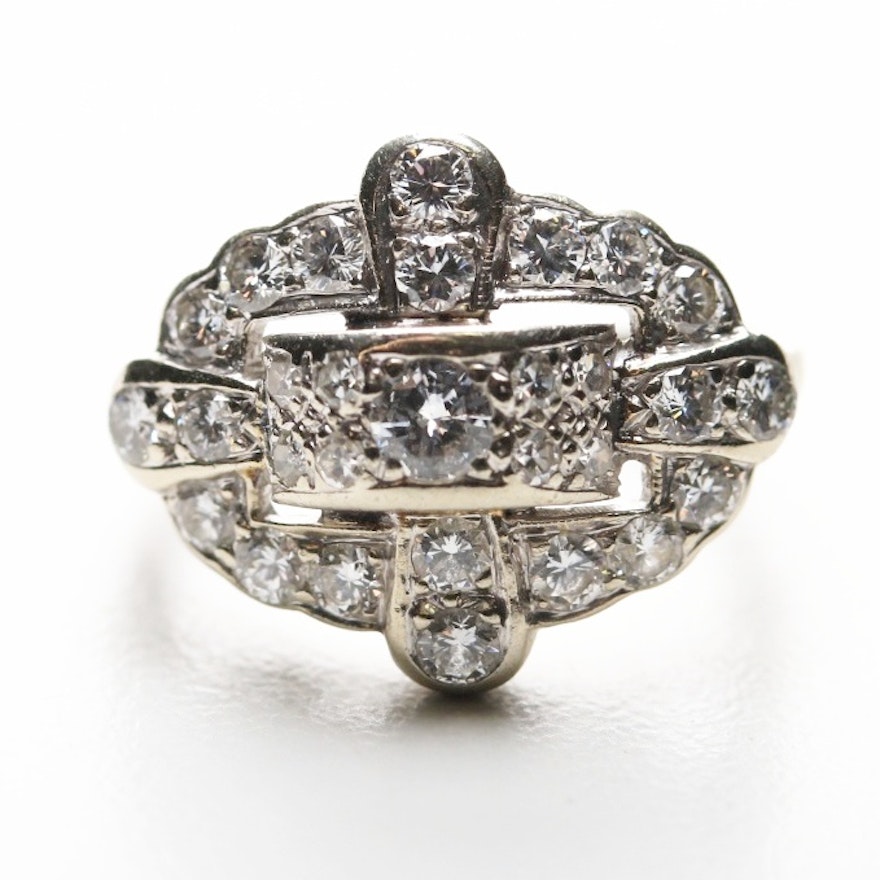 14K White Gold Art Deco Diamond Ring