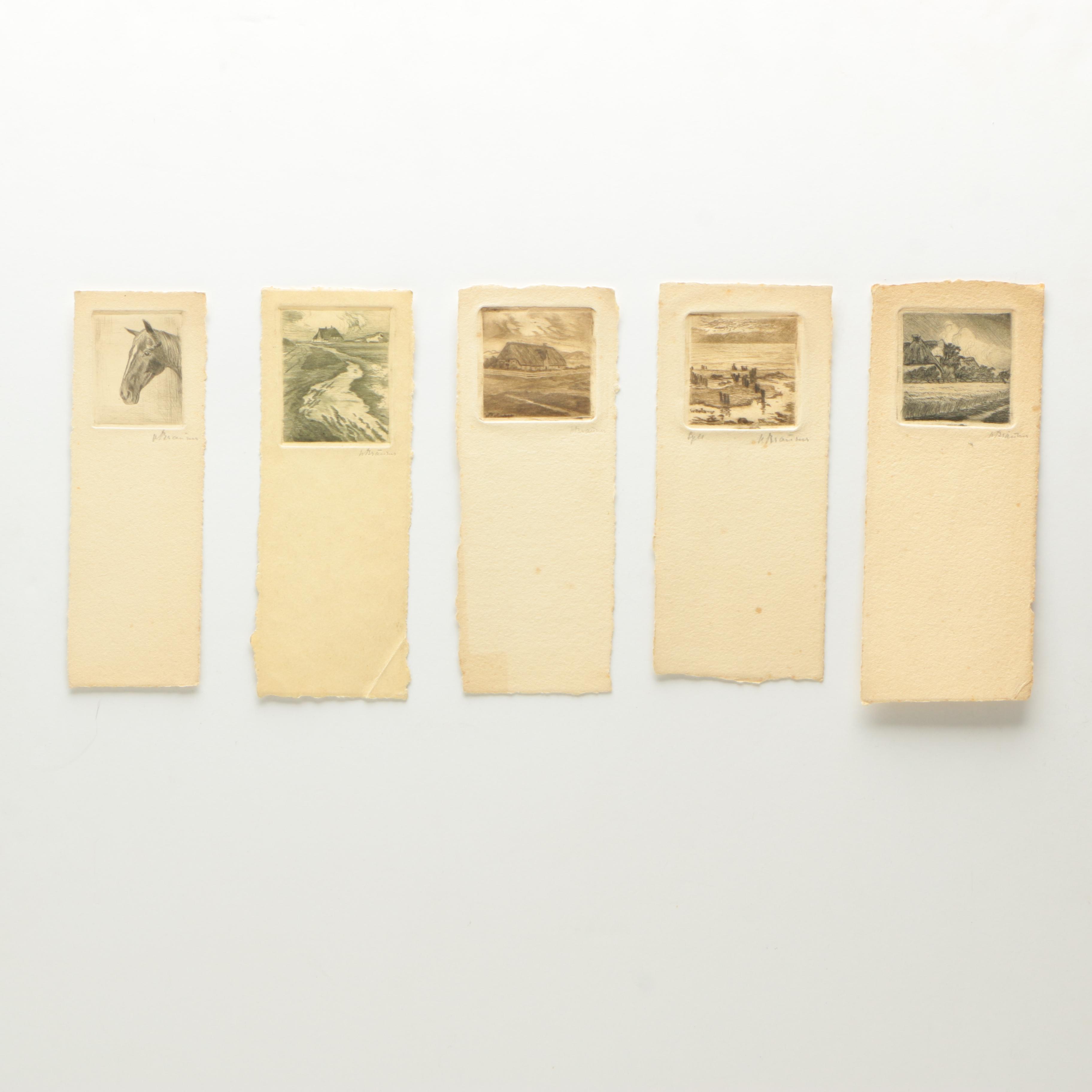 W. Branner Signed Miniature Etchings on Paper